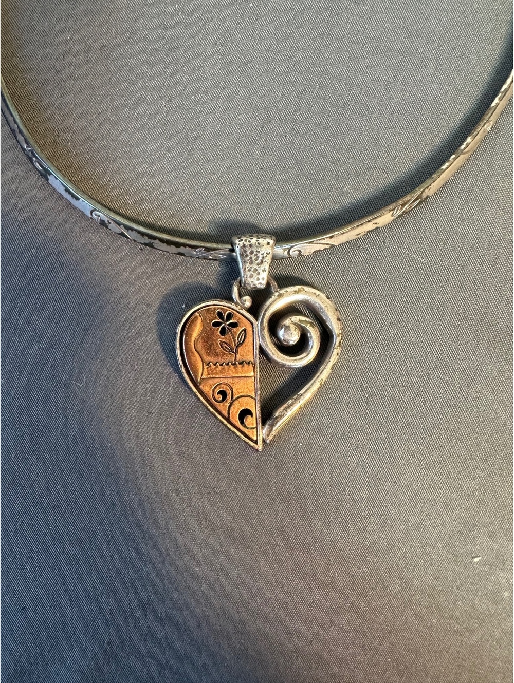 Brighton Pablos Passion Necklace Choker Heart Pendant Silver Brass Reversible